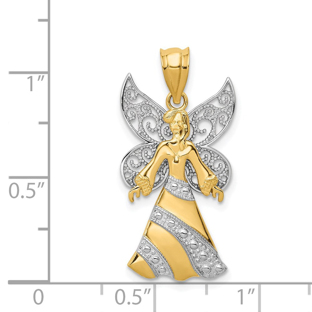 14 Karat Bicolor-Gold mit Rhodium-Beschichtung Engel-Anhänger