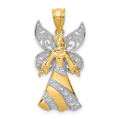 14 Karat Bicolor-Gold mit Rhodium-Beschichtung Engel-Anhänger