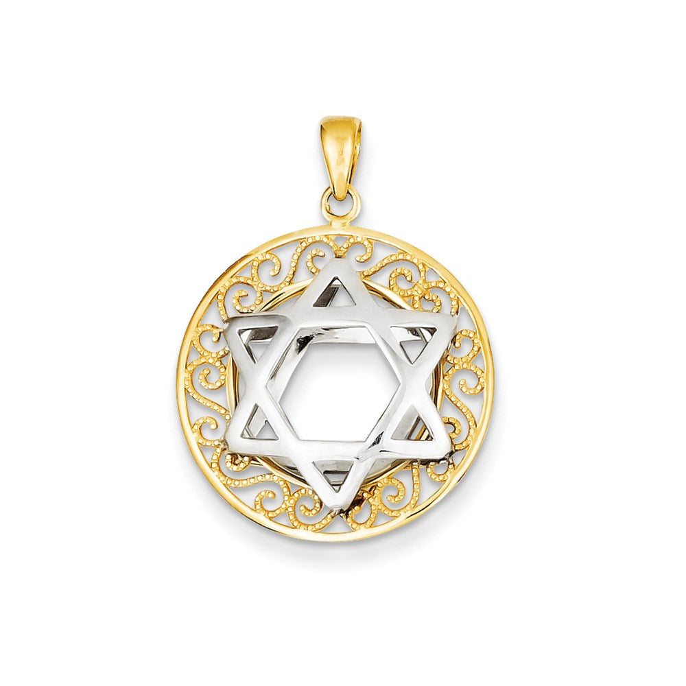 14K Davidstern-Anhänger aus zweifarbigem Gelb- und Rhodiumgold
