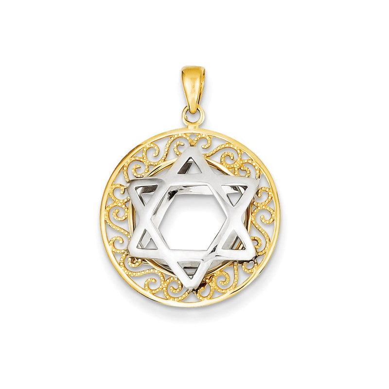 14K Davidstern-Anhänger aus zweifarbigem Gelb- und Rhodiumgold