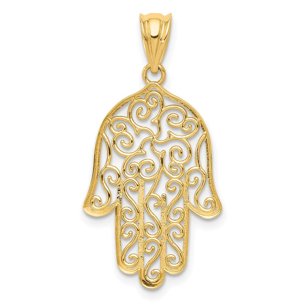 14K Gelbgold Filigran Hamsa Anhänger