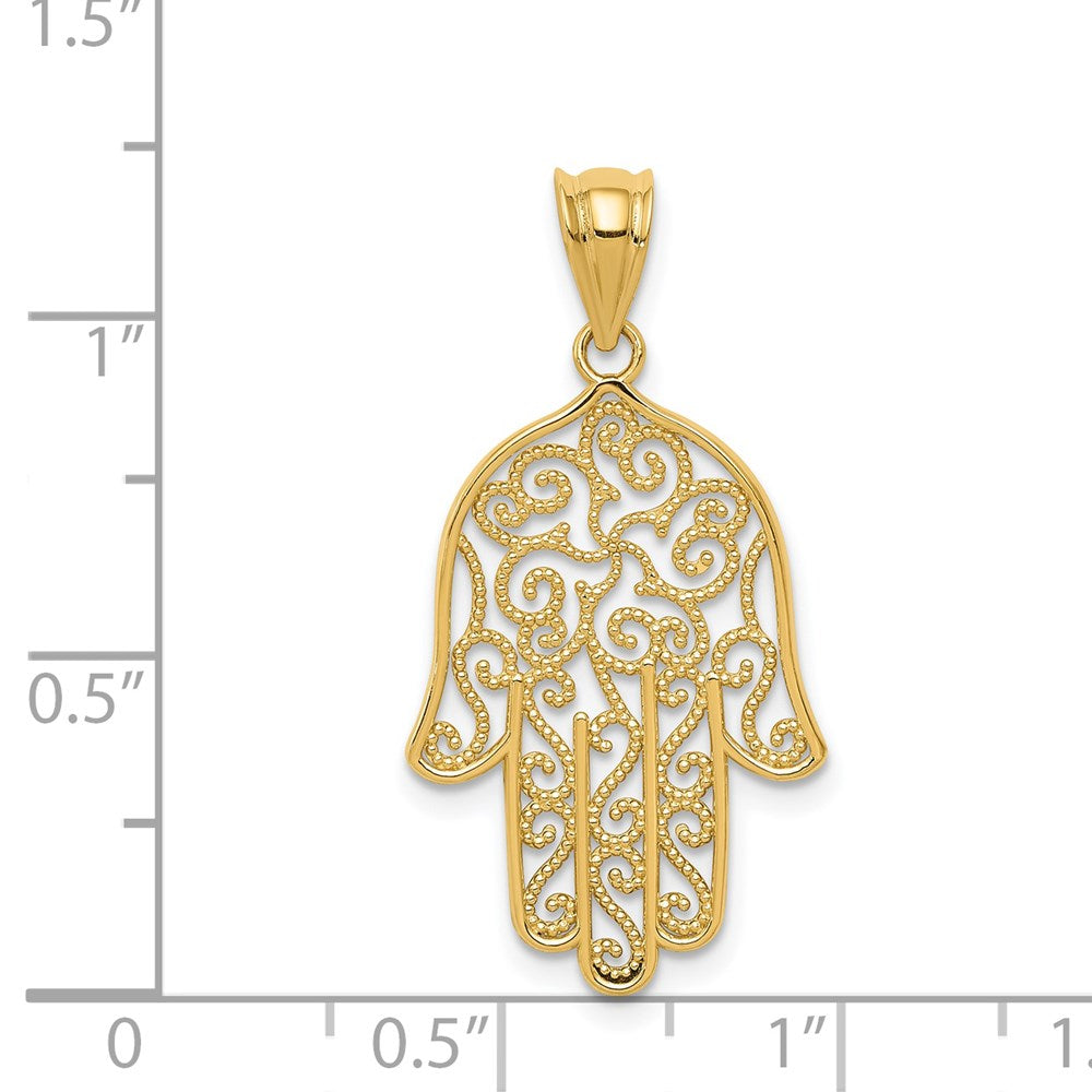 14K Gelbgold Filigran Hamsa Anhänger