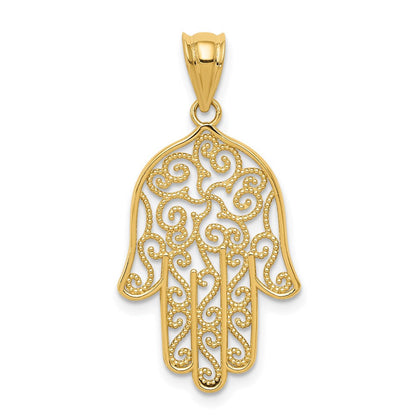 14K Gelbgold Filigran Hamsa Anhänger