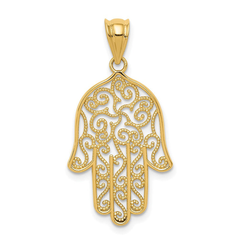14K Gelbgold Filigran Hamsa Anhänger
