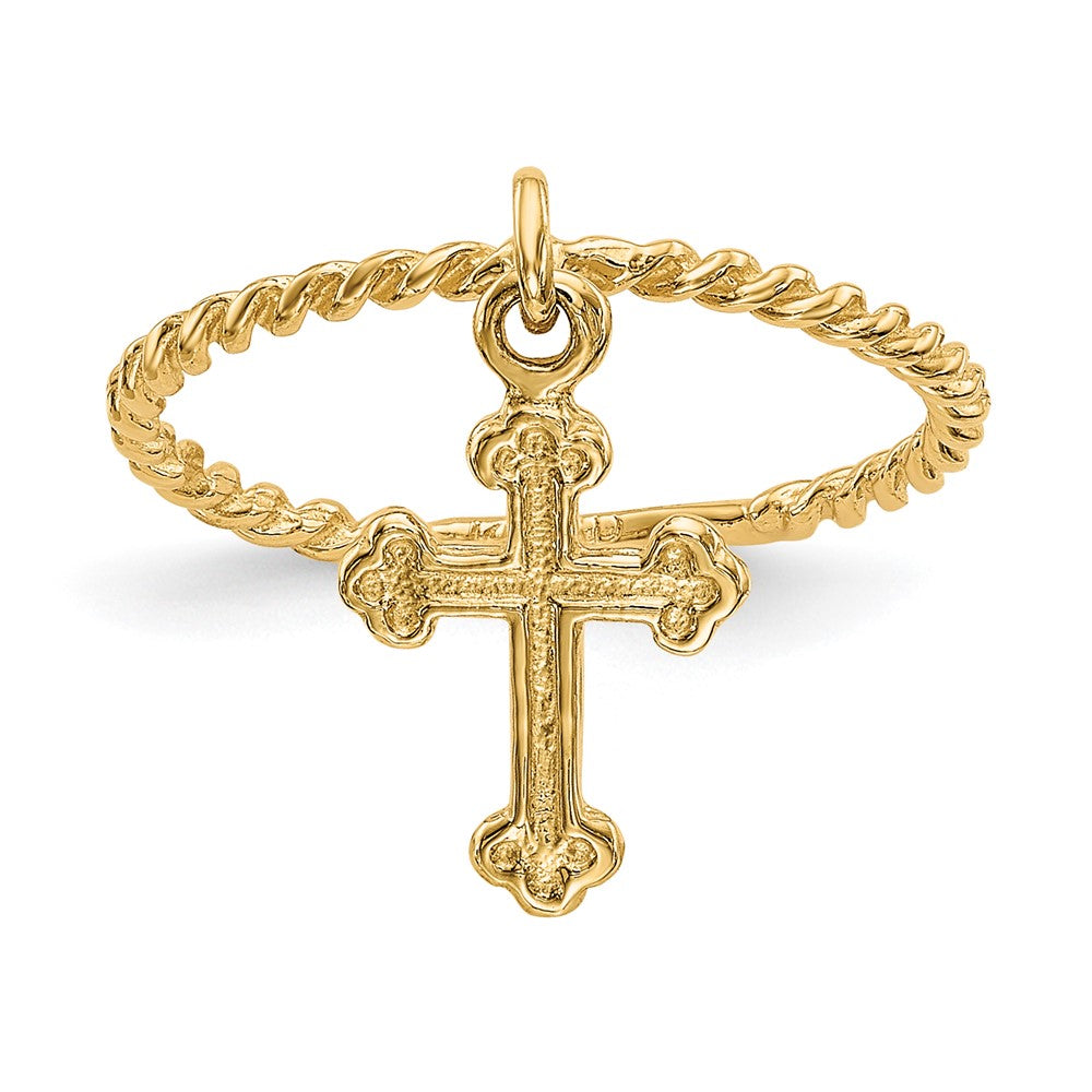 14K Gelbgold Kreuz-Anhänger gedrehter Ring für Kinder