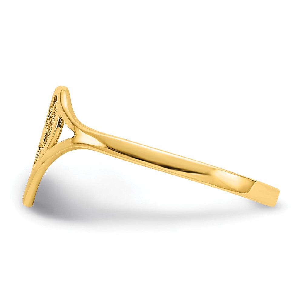 14K Gelbgold Ring mit Herz und Kreuz, poliert