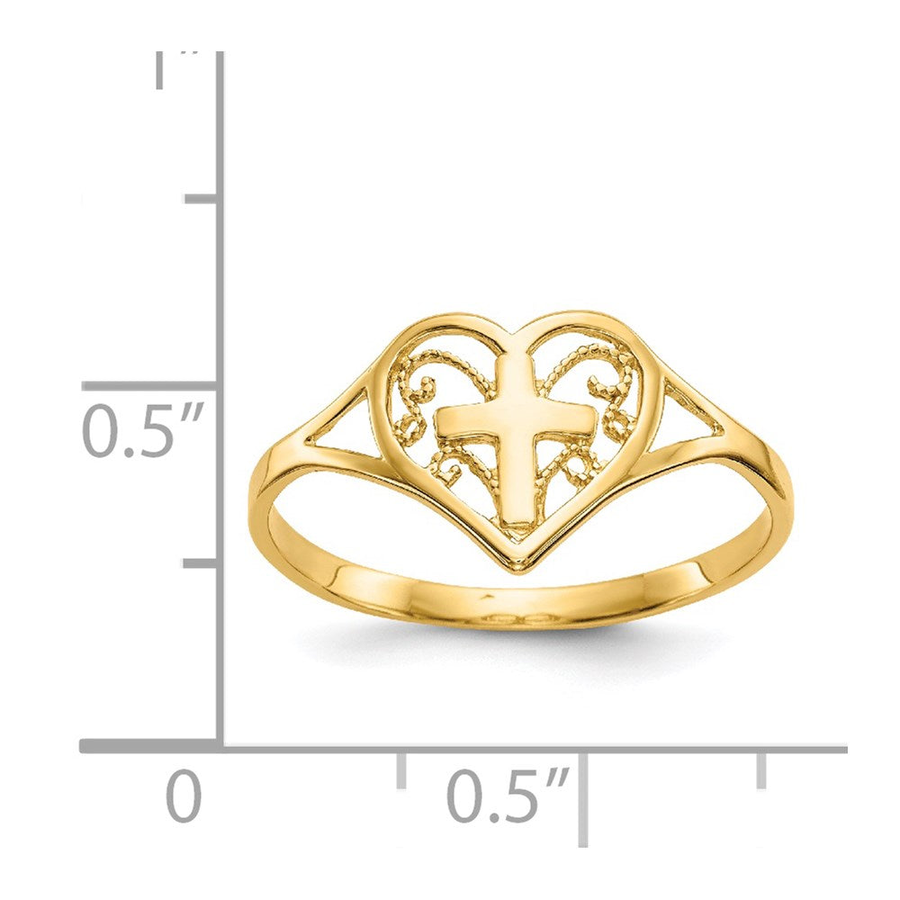 14K Gelbgold Ring mit Herz und Kreuz, poliert