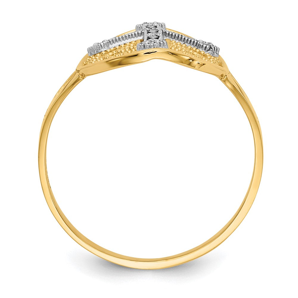 Kreuzring aus 14K Gelb- und Weißgold mit natürlichen Diamanten im Filigran-Design