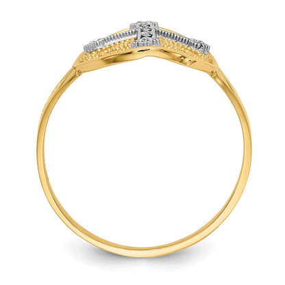Kreuzring aus 14K Gelb- und Weißgold mit natürlichen Diamanten im Filigran-Design