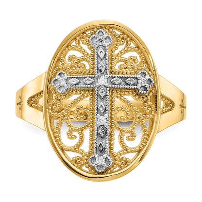 Kreuzring aus 14K Gelb- und Weißgold mit natürlichen Diamanten im Filigran-Design