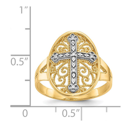 Kreuzring aus 14K Gelb- und Weißgold mit natürlichen Diamanten im Filigran-Design