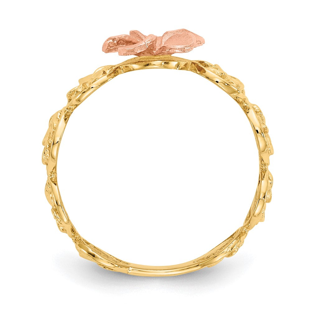 14K Gelb- & Roségold Ring mit diamantgeschliffener Plumeria-Blüte