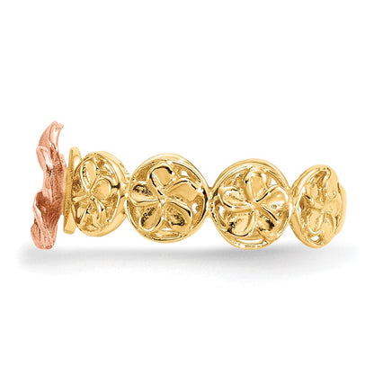 14K Gelb- & Roségold Ring mit diamantgeschliffener Plumeria-Blüte