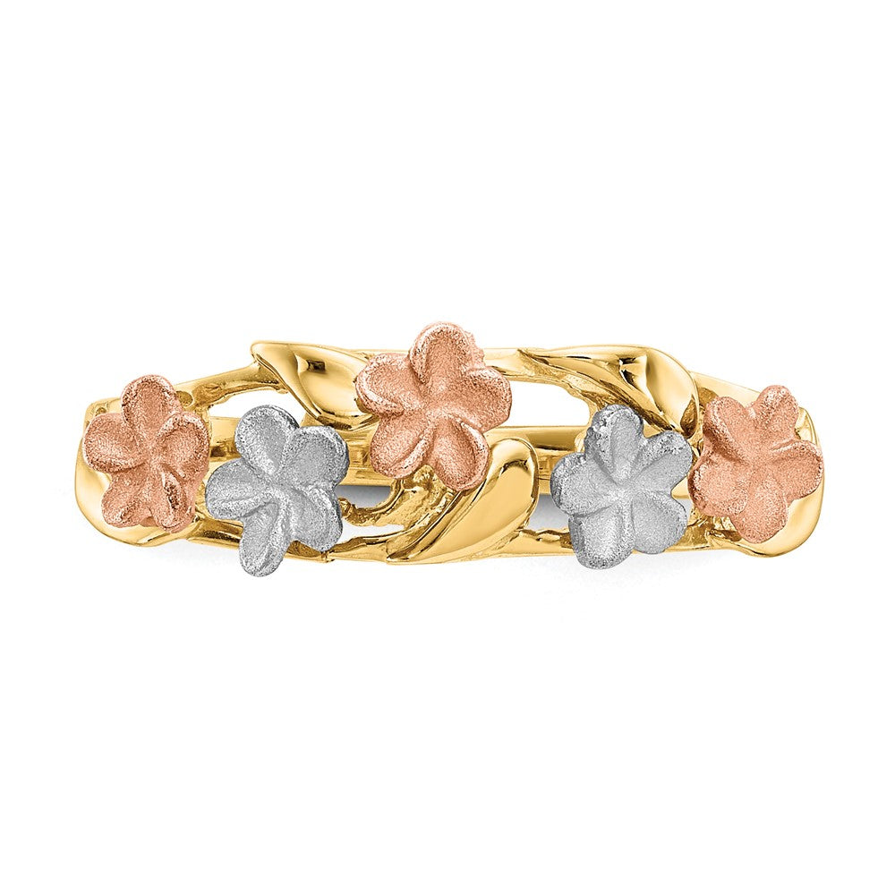 14K Tricolor-Gold Plumeria-Ring