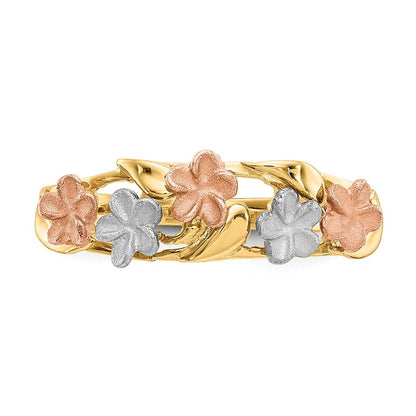 14K Tricolor-Gold Plumeria-Ring