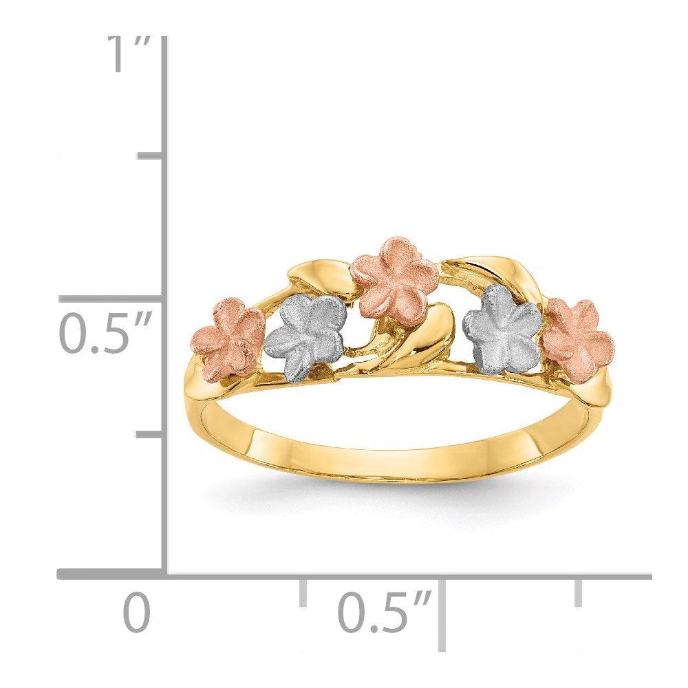 14K Tricolor-Gold Plumeria-Ring