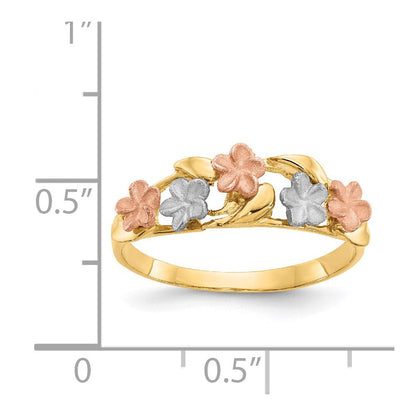 14K Tricolor-Gold Plumeria-Ring