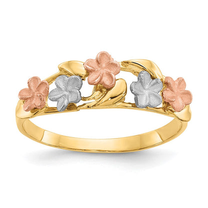 14K Tricolor-Gold Plumeria-Ring