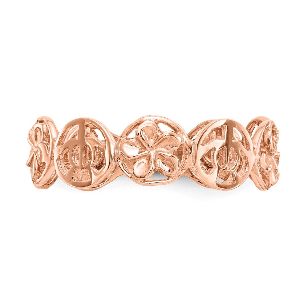 14K Roségold Plumeria-Blüte & Schildkröte Ring