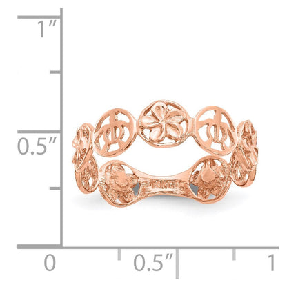 14K Roségold Plumeria-Blüte & Schildkröte Ring