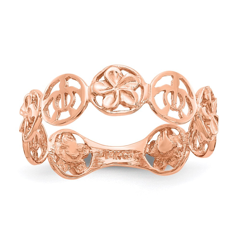 14K Roségold Plumeria-Blüte & Schildkröte Ring