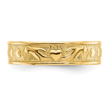 14K Gelbgold Claddagh-Ring, poliert