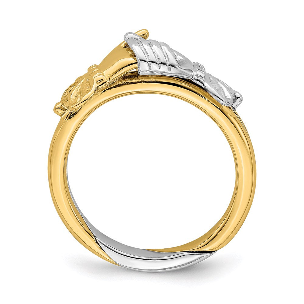 14K Bicolor-Gold Ring im Claddagh-Stil mit sich berührenden Händen