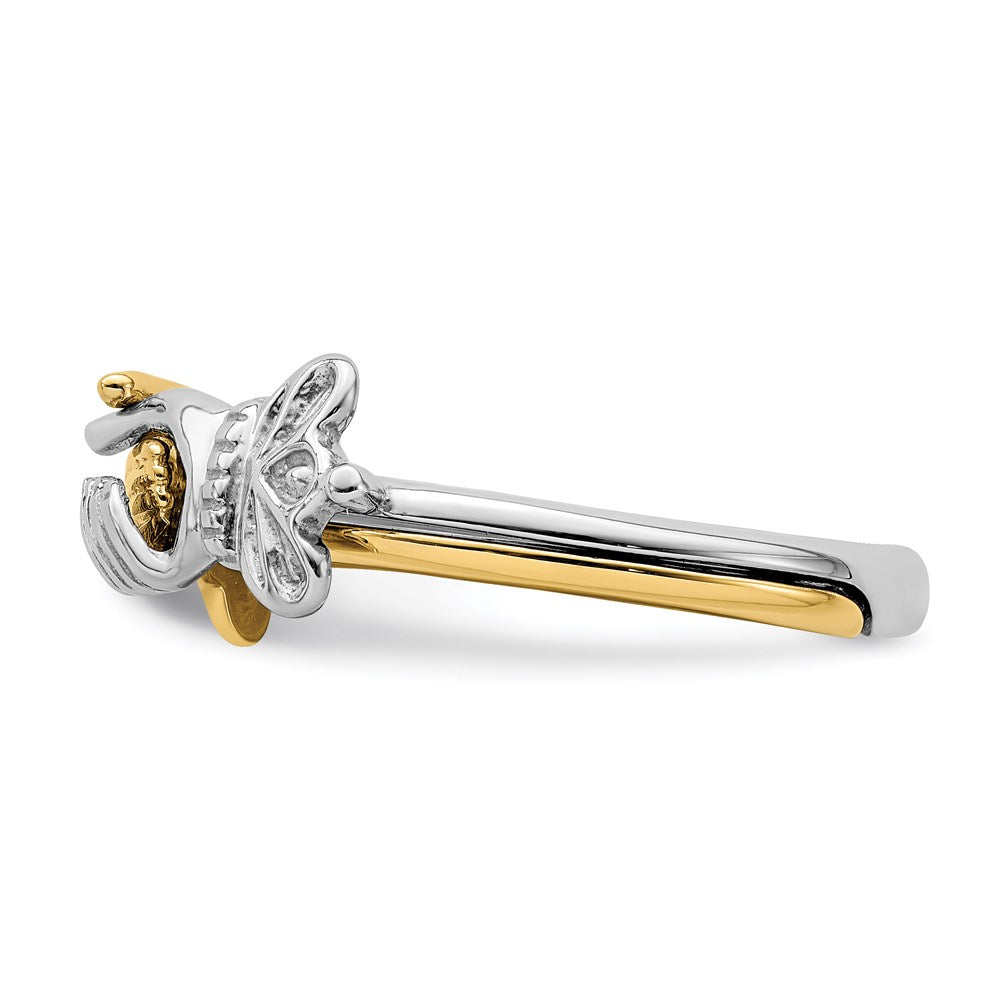 14K Bicolor-Gold Ring im Claddagh-Stil mit sich berührenden Händen