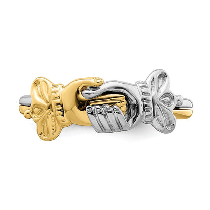 14K Bicolor-Gold Ring im Claddagh-Stil mit sich berührenden Händen