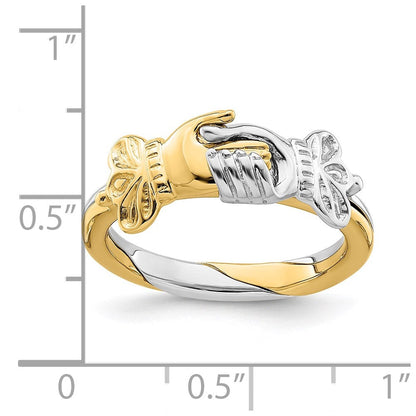 14K Bicolor-Gold Ring im Claddagh-Stil mit sich berührenden Händen