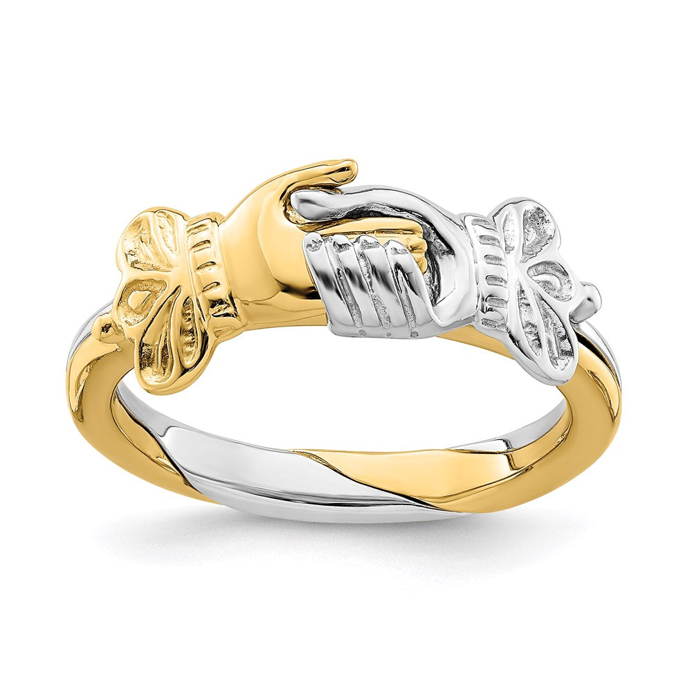 14K Bicolor-Gold Ring im Claddagh-Stil mit sich berührenden Händen