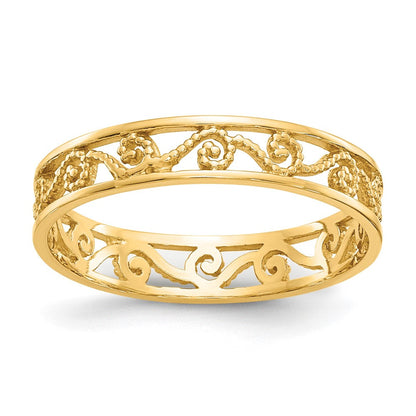 14K Gelbgold Ring, poliert/strukturiert