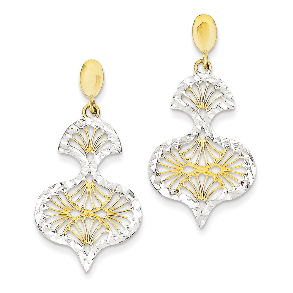 14K Gelbgold & Rhodium diamantgeschliffene Ohrhänger mit Steckverschluss