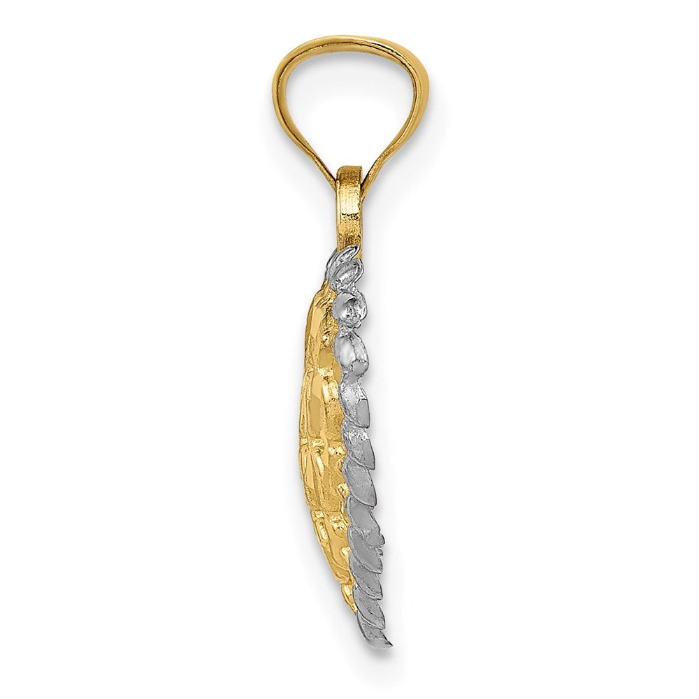 14K Gelb & Rhodium und Weiß Poliert Diamantiert Herz Anhänger