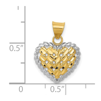 14K Gelb & Rhodium und Weiß Poliert Diamantiert Herz Anhänger
