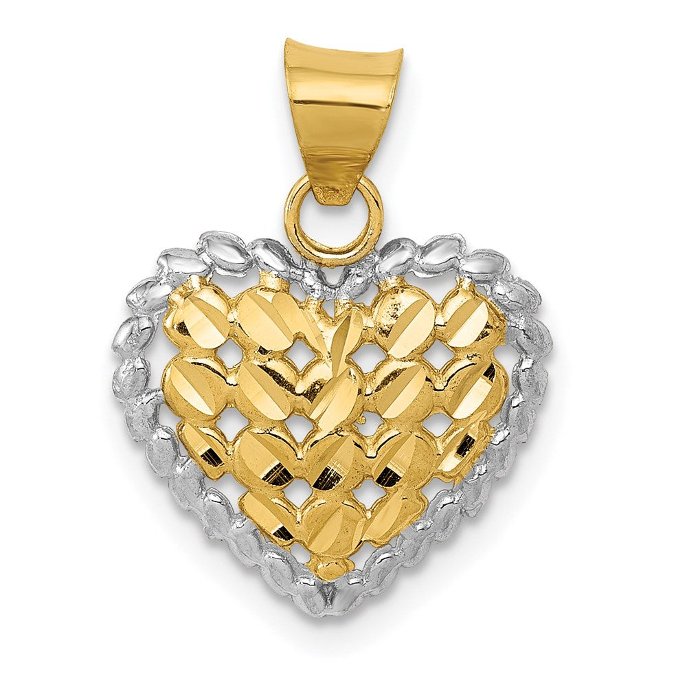 14K Gelb & Rhodium und Weiß Poliert Diamantiert Herz Anhänger