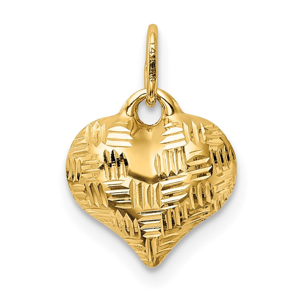 14K Gelbgold Poliert Korb Weave Muster 3-d Herz Anhänger