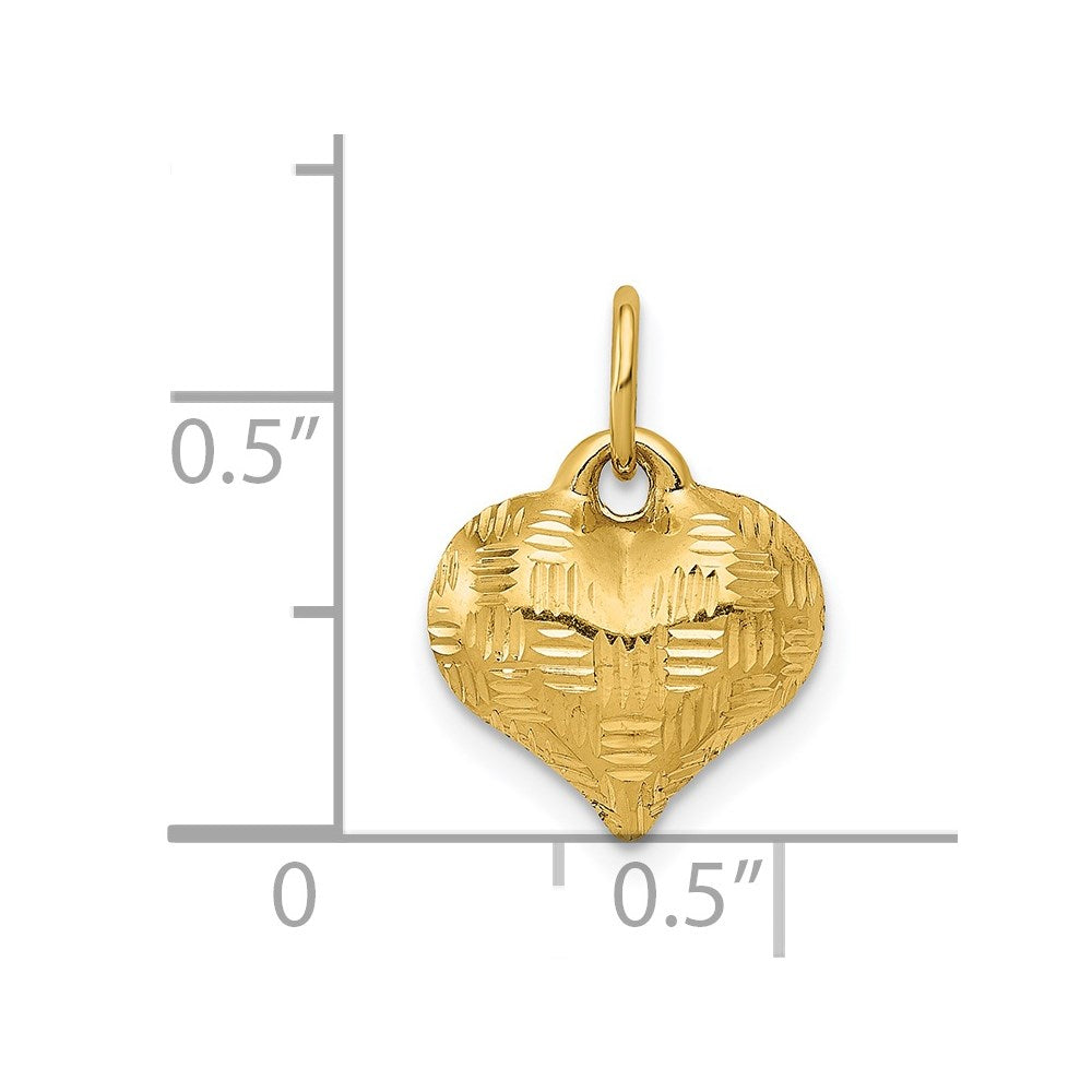 14K Gelbgold Poliert Korb Weave Muster 3-d Herz Anhänger