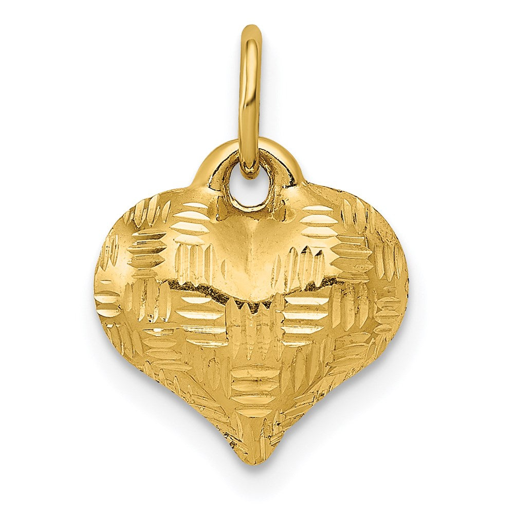 14K Gelbgold Poliert Korb Weave Muster 3-d Herz Anhänger