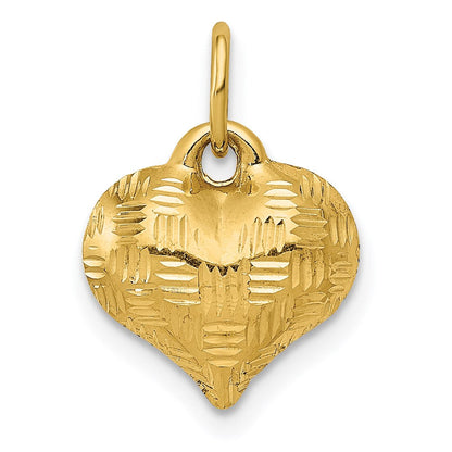 14K Gelbgold Poliert Korb Weave Muster 3-d Herz Anhänger