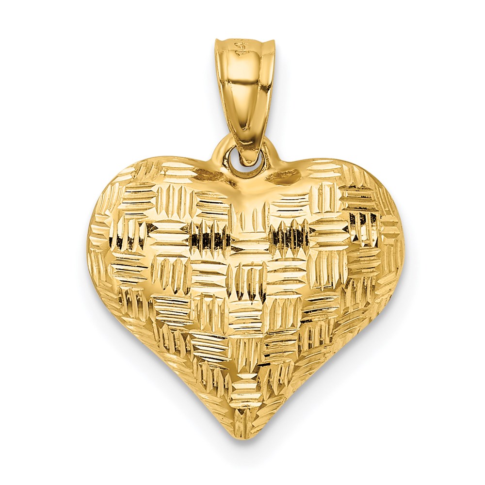 14K Gelbgold Poliert Korb Weave Muster 3-d Herz Anhänger
