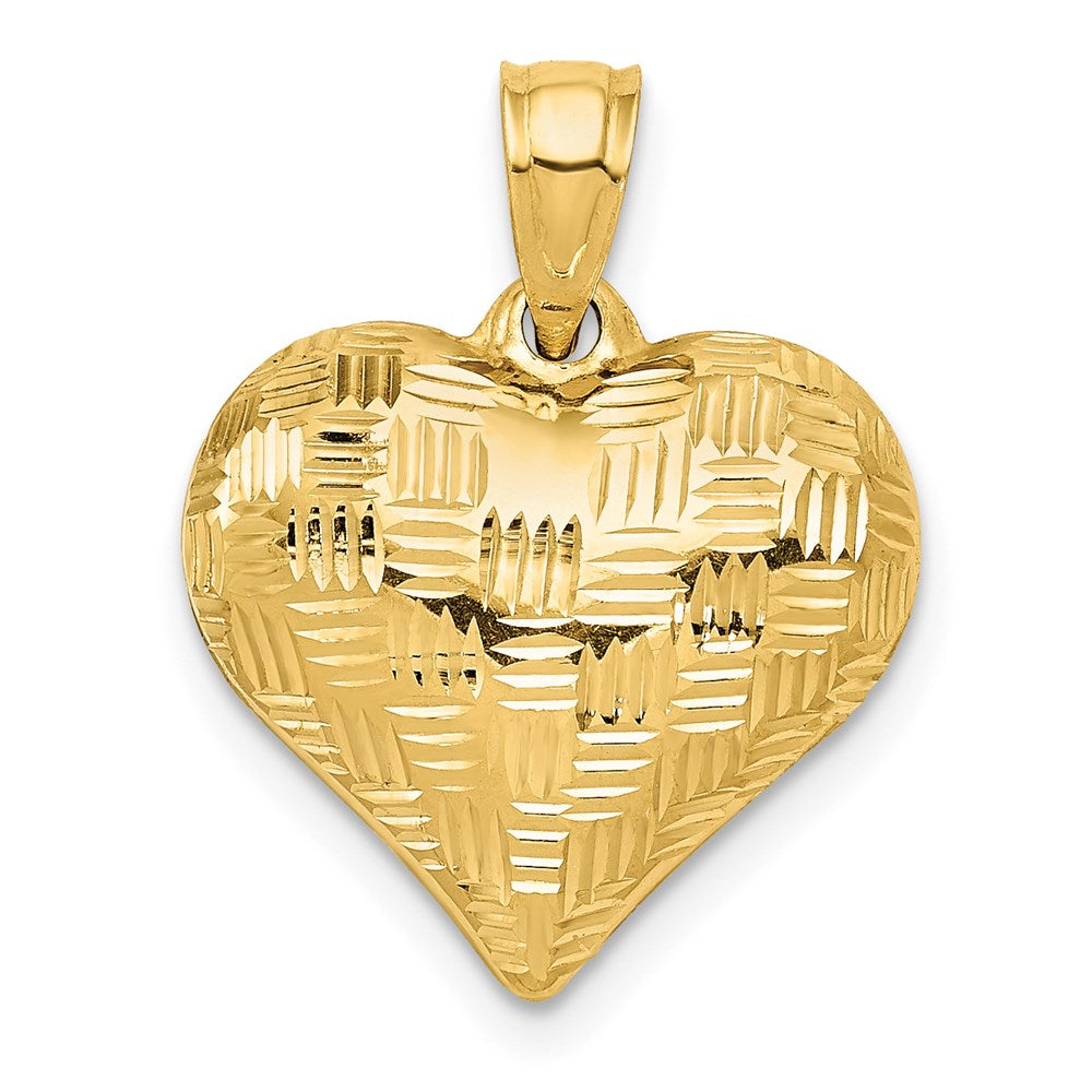 14K Gelbgold Poliert Korb Weave Muster 3-d Herz Anhänger