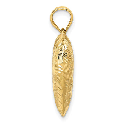 14K Gelbgold Poliert Korb Weave Muster 3-d Herz Anhänger