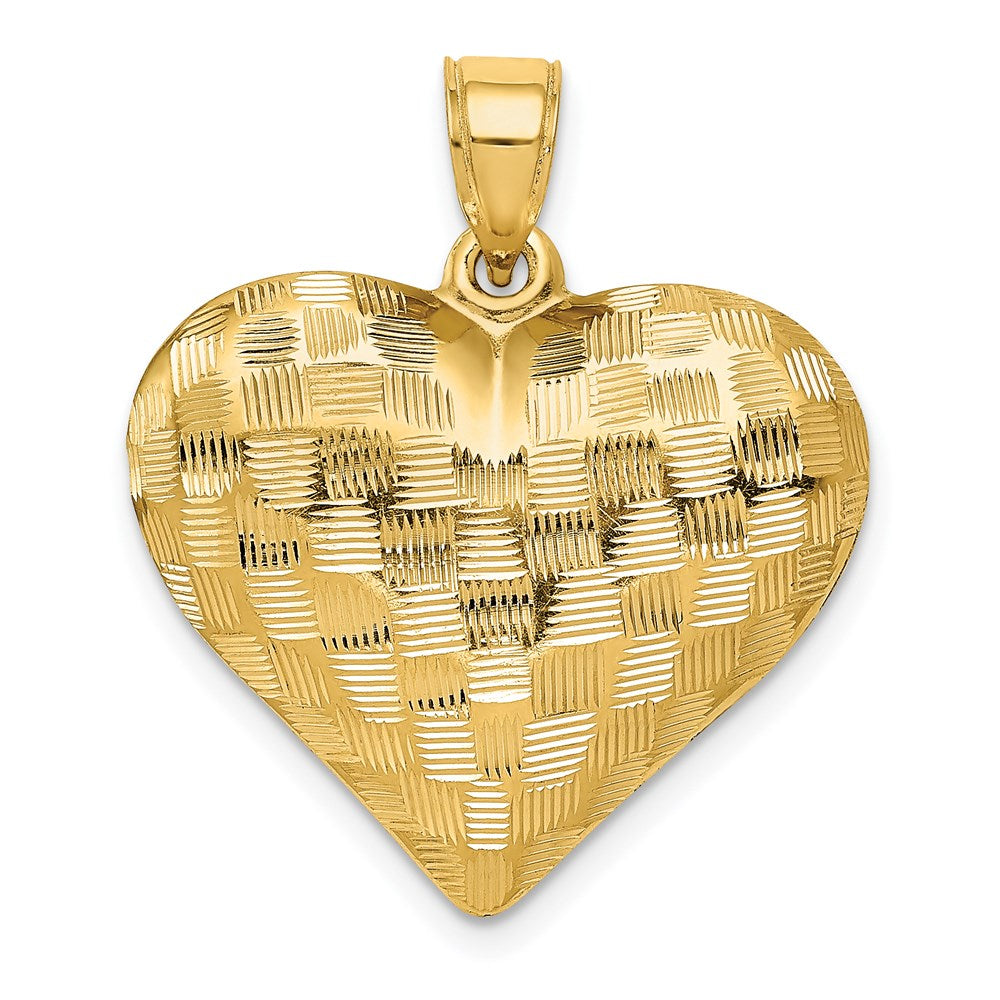 14K Gelbgold Poliert Korb Weave Muster 3-d Herz Anhänger
