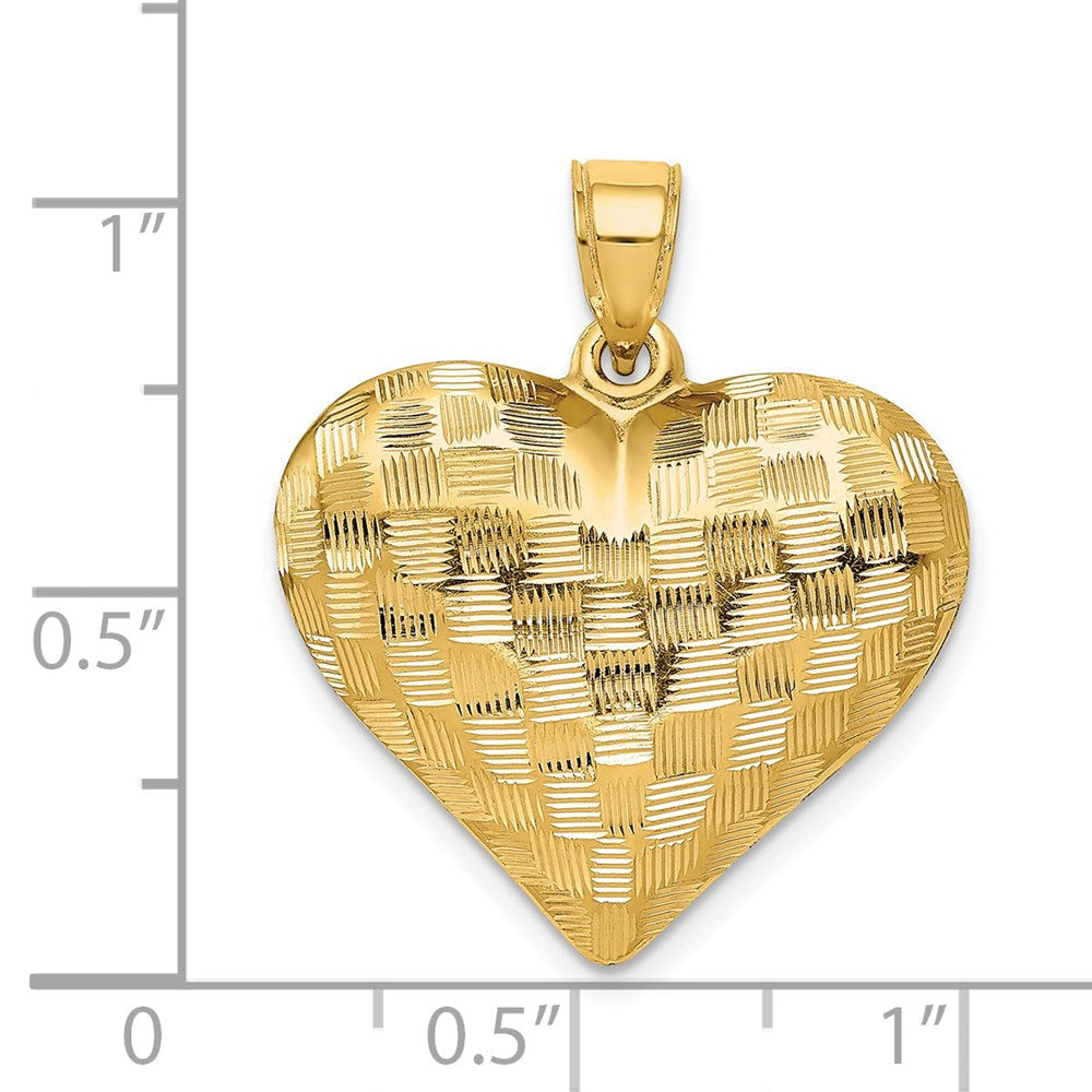 14K Gelbgold Poliert Korb Weave Muster 3-d Herz Anhänger