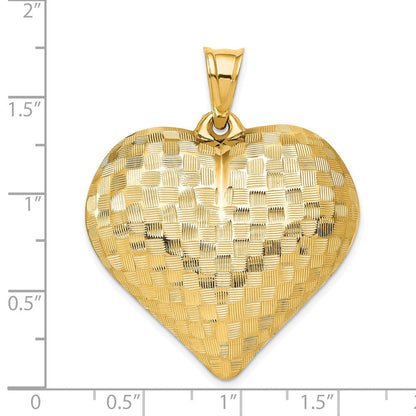 14K Gelbgold Anhänger, poliert, Herz im 3-D-Korbgeflecht-Muster