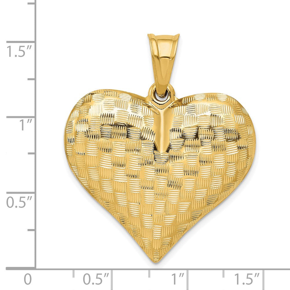 14K Gelbgold Anhänger, poliert, Herz-Design 3-D im Korbgeflecht-Muster