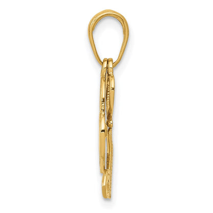14K Gelbgold Poliert Beweglich Herz Key und Schloss Charm