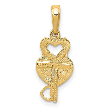 14K Gelbgold Poliert Beweglich Herz Key und Schloss Charm