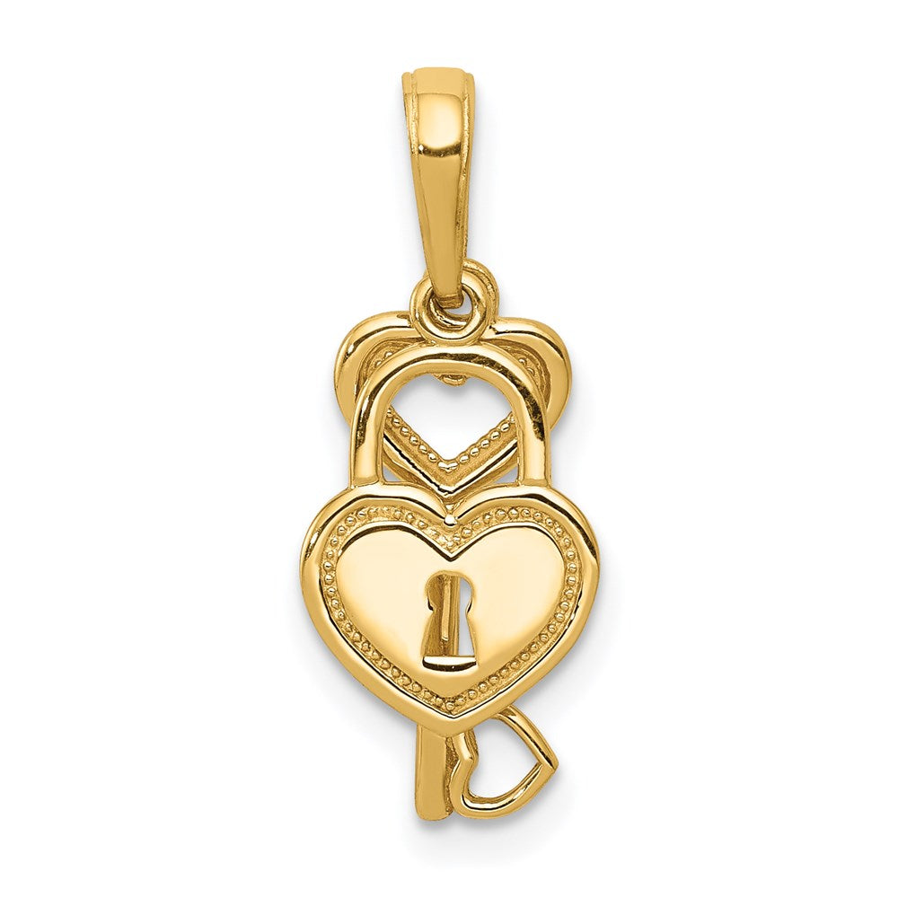 14K Gelbgold Poliert Beweglich Herz Key und Schloss Charm